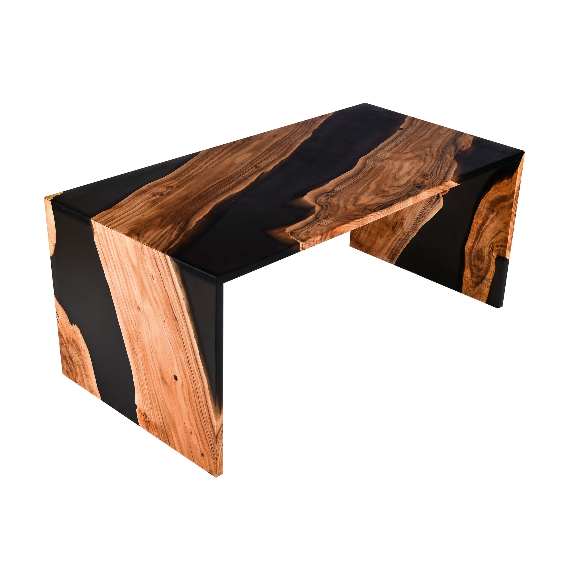 Modern Live-Edge Wood & Black Epoxy Resin Table