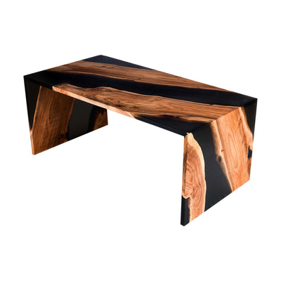 Modern Live-Edge Wood & Black Epoxy Resin Table