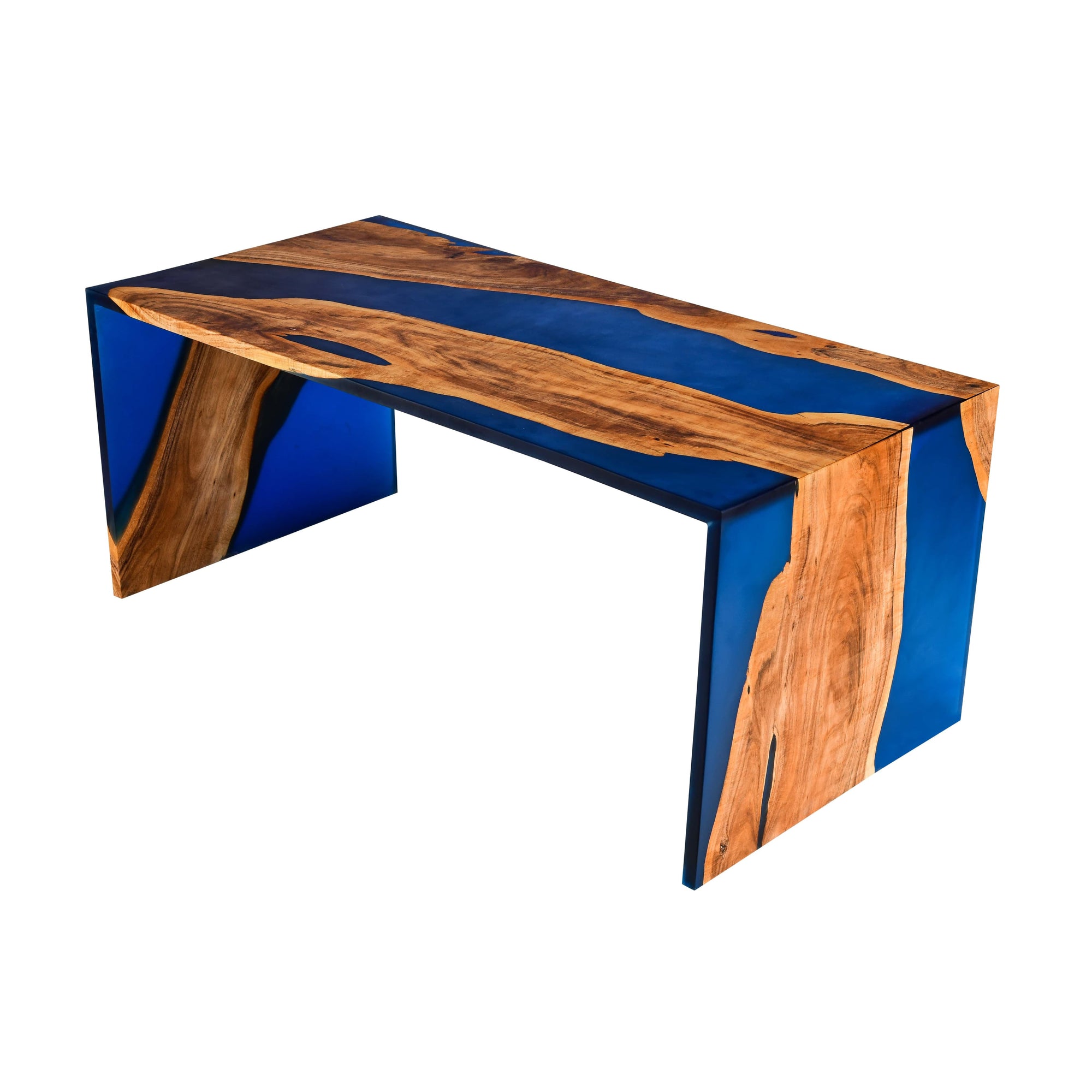 Modern Live-Edge Wood & Blue Epoxy Resin Table