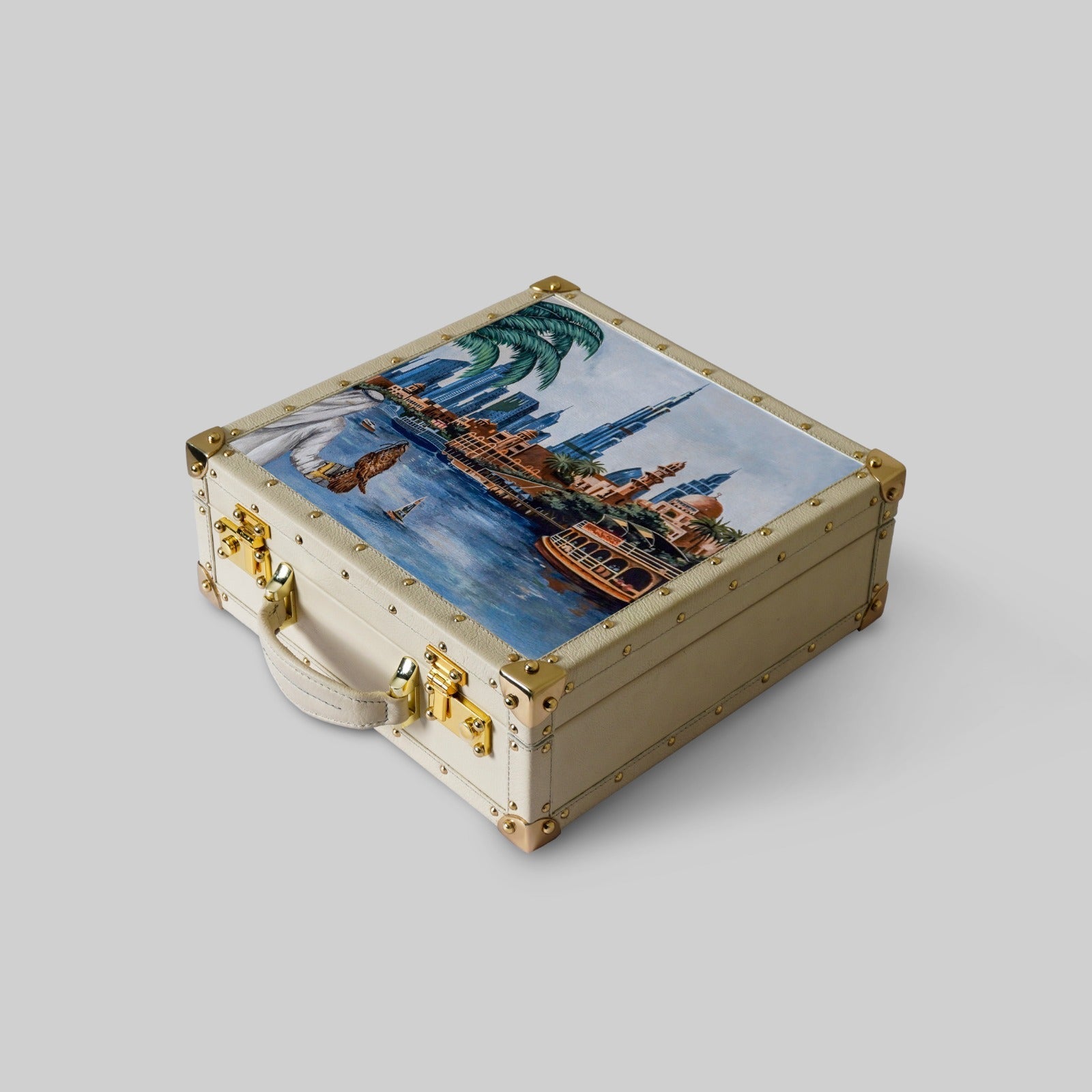 Luxury leather watch box hand painted arabesque design 31x31x11cm - The Mage Home