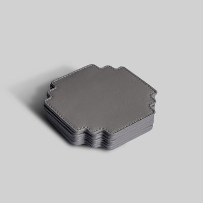 Grey gaming coasters close up detail leather India - The Mage Home