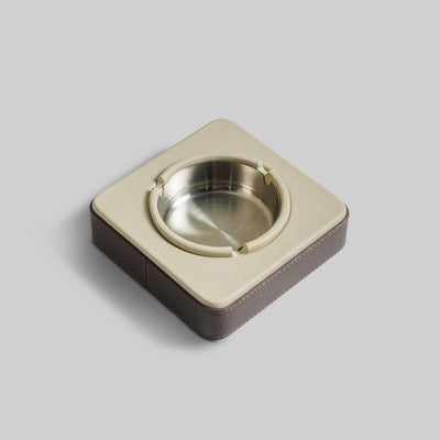 Grey leather ashtray displayed on desk India - The Mage Home
