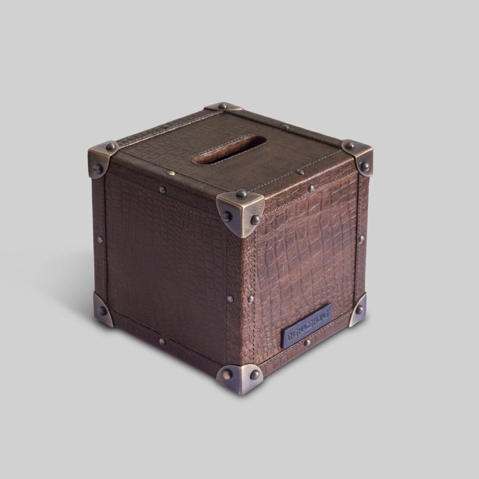 Leather trunk tissue box front view premium finish India - The Mage Home