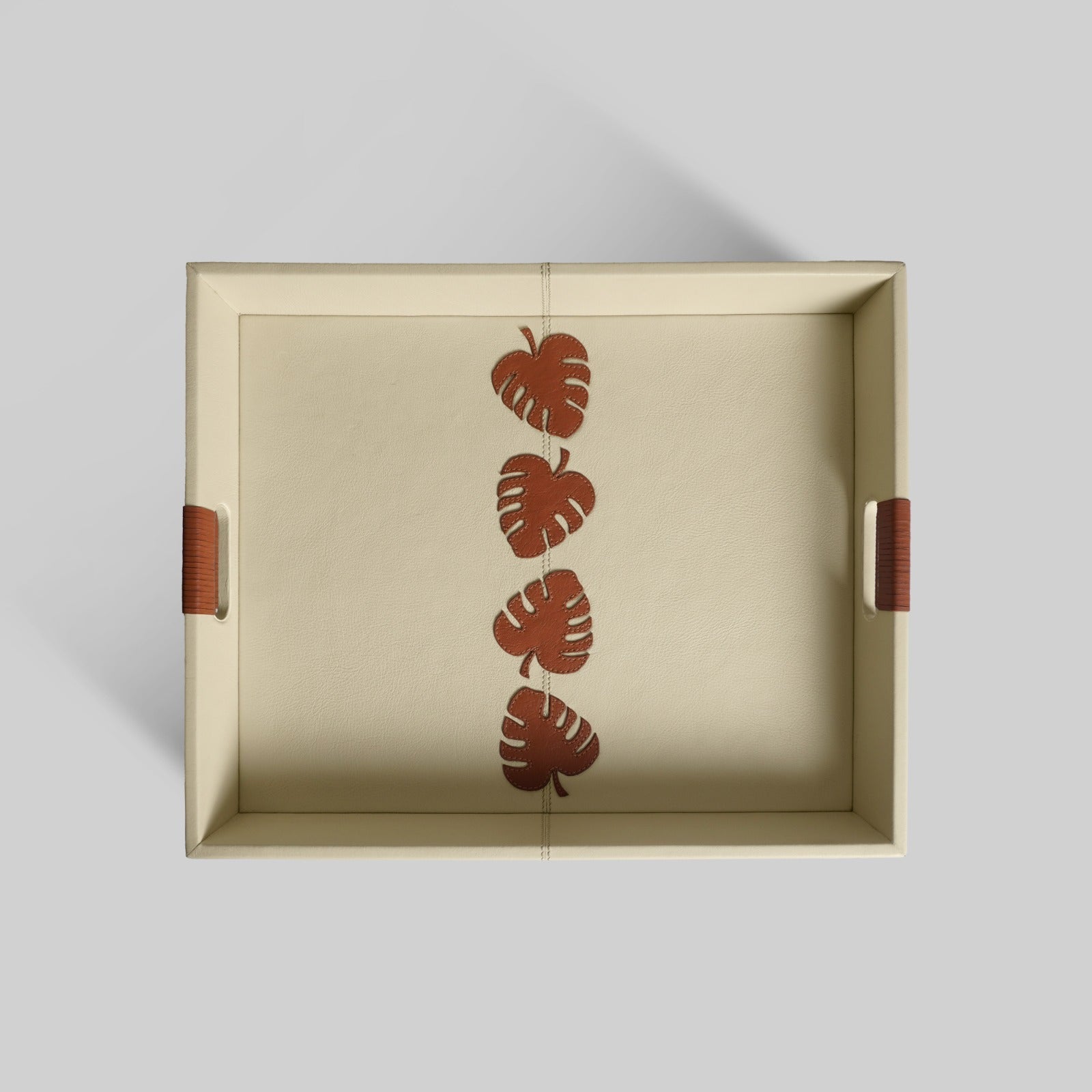 Premium brown botanical leather tray India The Mage Home