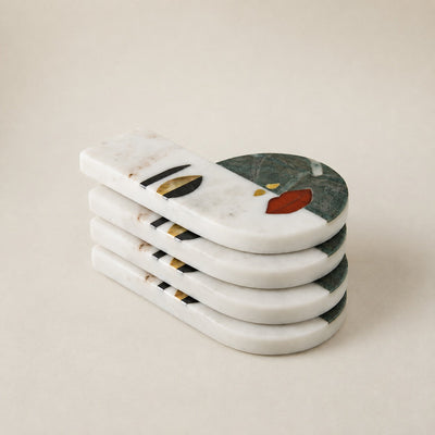 CECILIA - IVORY MULTI MARBLE TRIVET COASTER