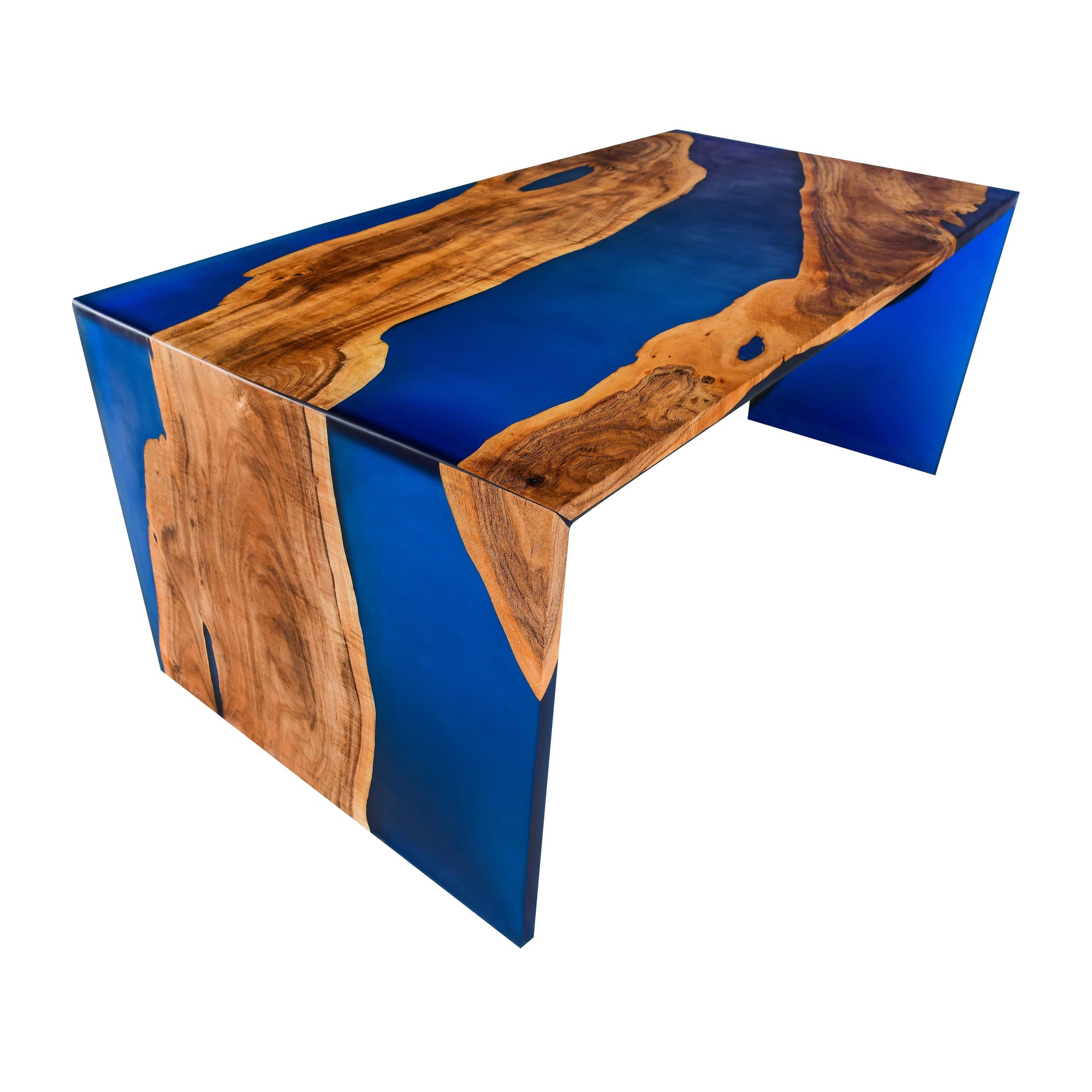 Modern Live-Edge Wood & Blue Epoxy Resin Table