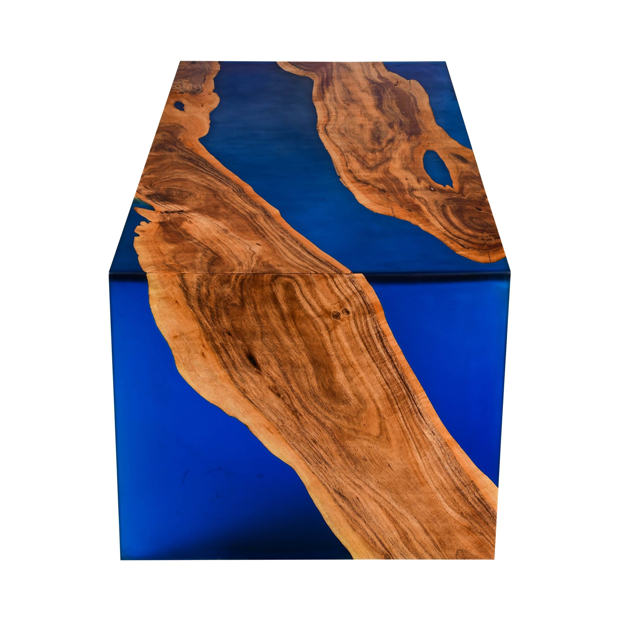 Modern Live-Edge Wood & Blue Epoxy Resin Table