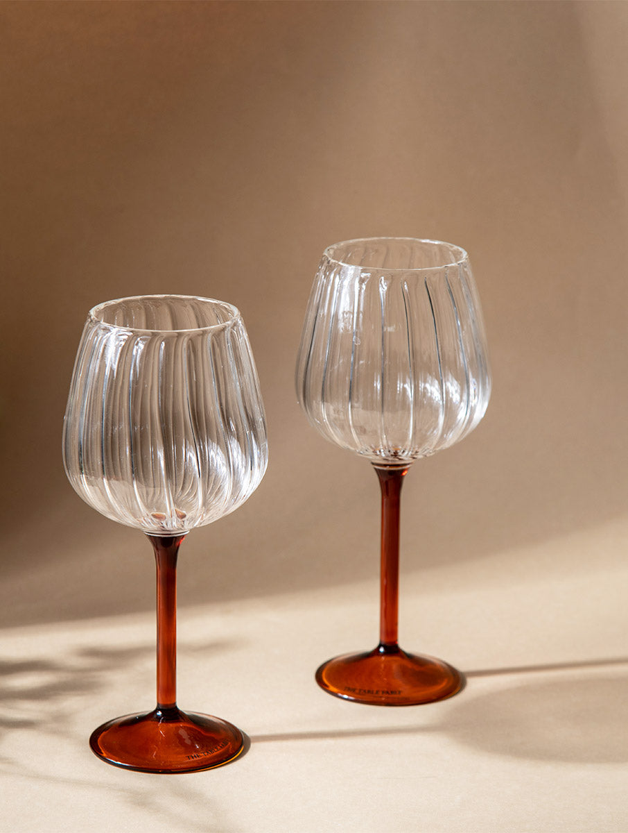 Ribbed Goblet Wine Glass Gift Box - Amber Stem