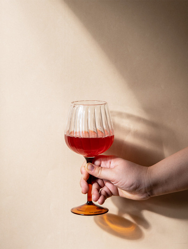 Ribbed Goblet Wine Glass Gift Box - Amber Stem