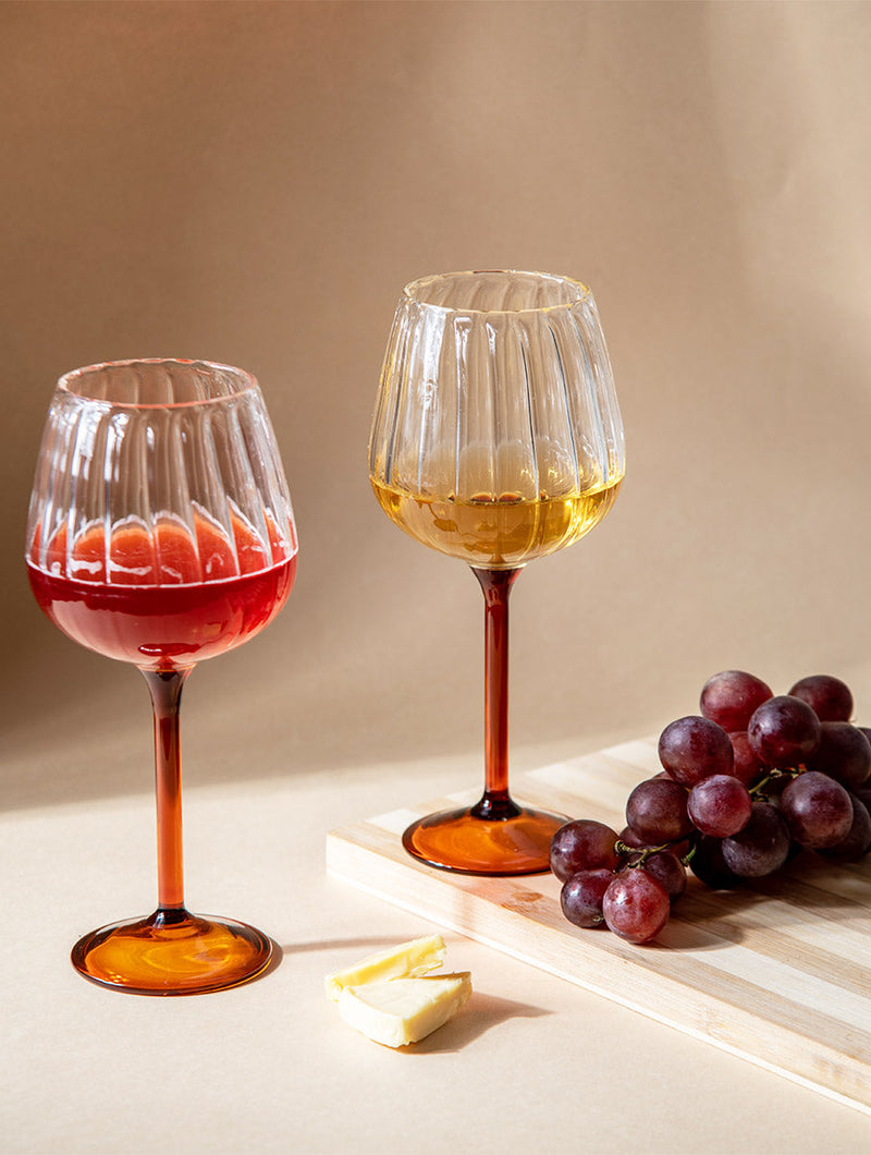 Ribbed Goblet Wine Glass - Amber