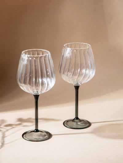 Ribbed Goblet Wine Glass Gift Box - Black Stem