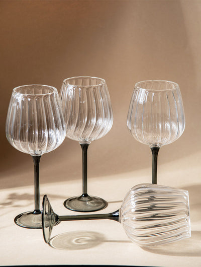 Ribbed Goblet Wine Glass Gift Box - Black Stem