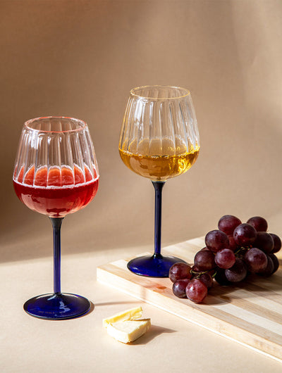 Ribbed Goblet Wine Glass - Blue