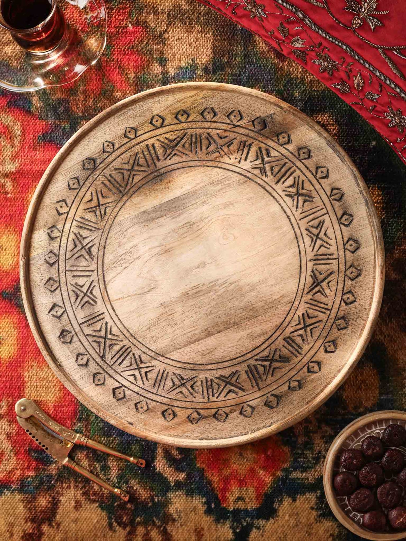 Wood Carved Revolving Tray Black