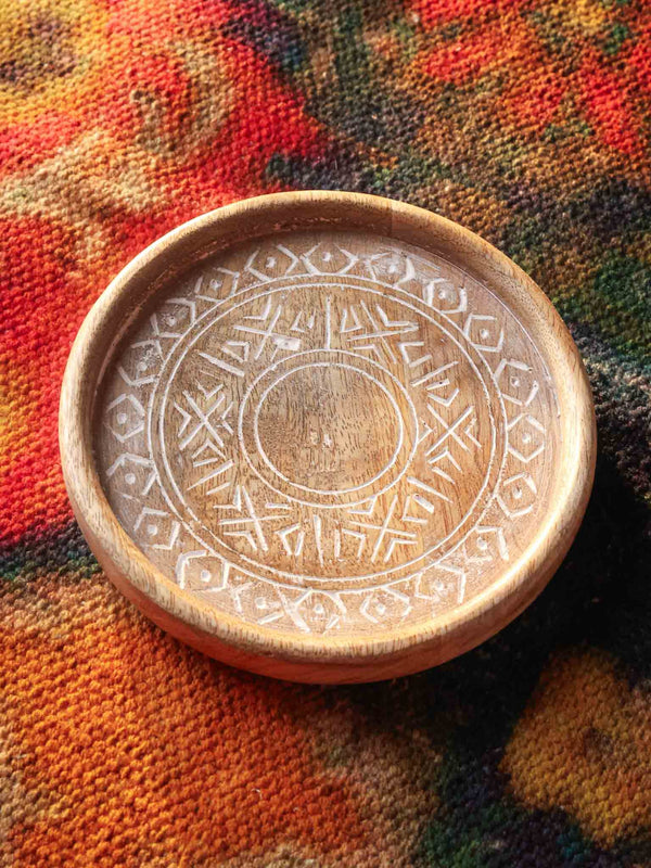 Wood Carved Small Tray Set of 2 White