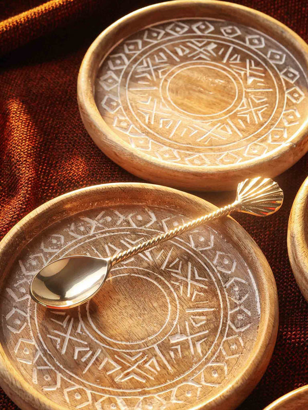 Wood Carved Small Tray Set of 2 White