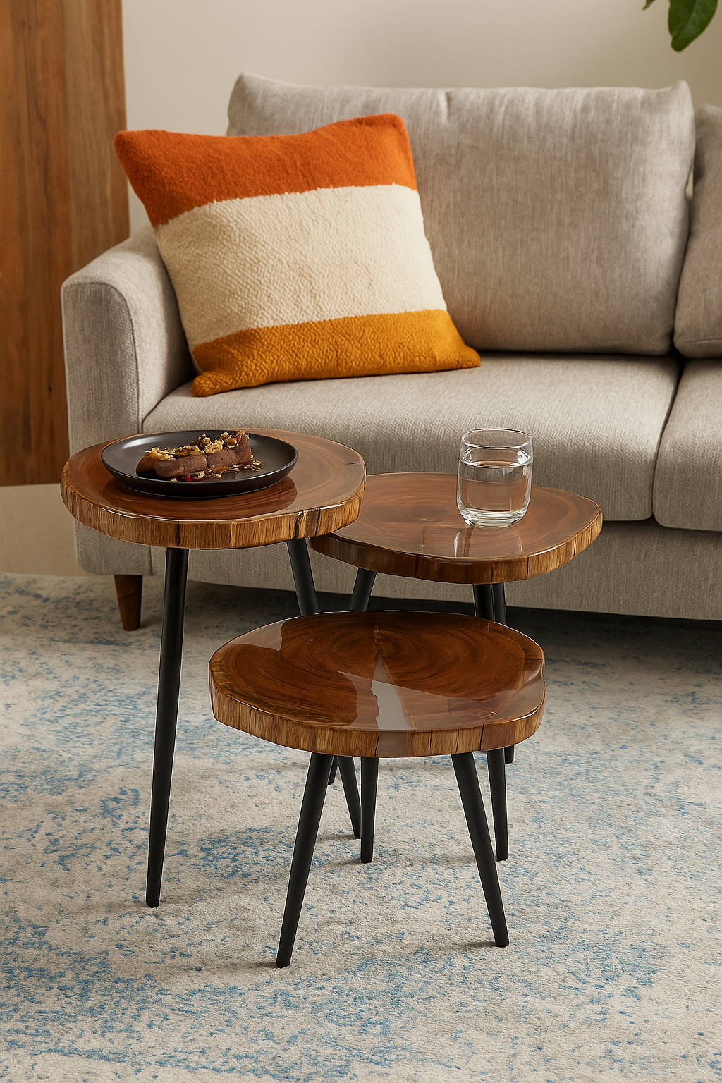 Nesting Table Set of 3 – Acacia Wood with Transparent Resin Finish