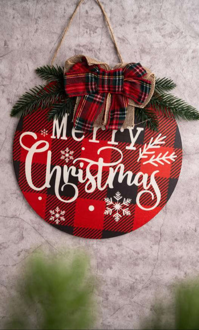 Round Plaid Merry Christmas Hanging Board_CC147