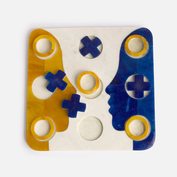 NATSUMI KNOTS - NATSUMI IVORYBLUE YELLOW MARBLE TIC TAC TOE GAME DECOR