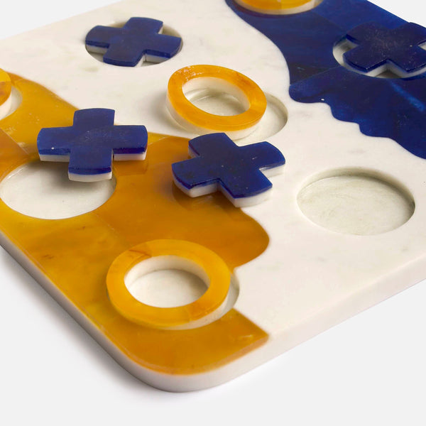 NATSUMI KNOTS - NATSUMI IVORYBLUE YELLOW MARBLE TIC TAC TOE GAME DECOR