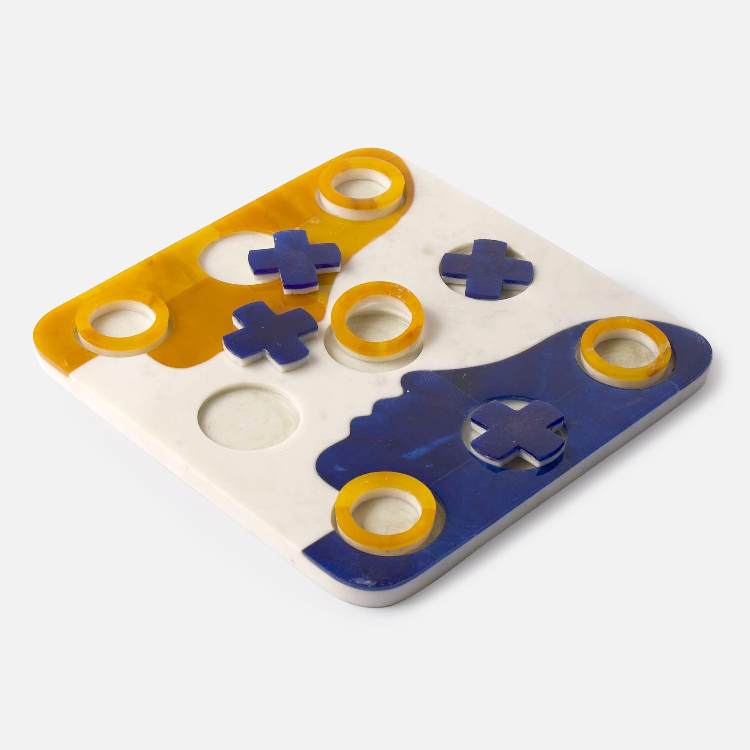 NATSUMI KNOTS - NATSUMI IVORYBLUE YELLOW MARBLE TIC TAC TOE GAME DECOR