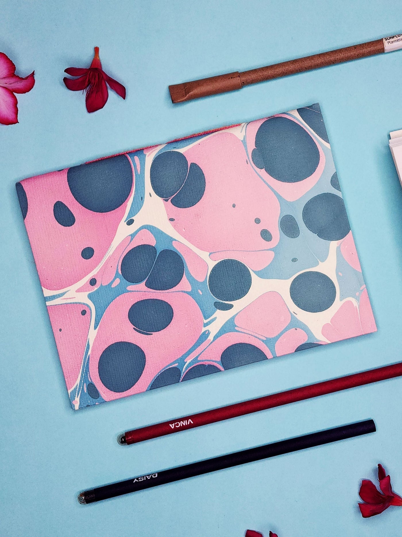 A5 Ebru Softcover Notebook Blue & Pink