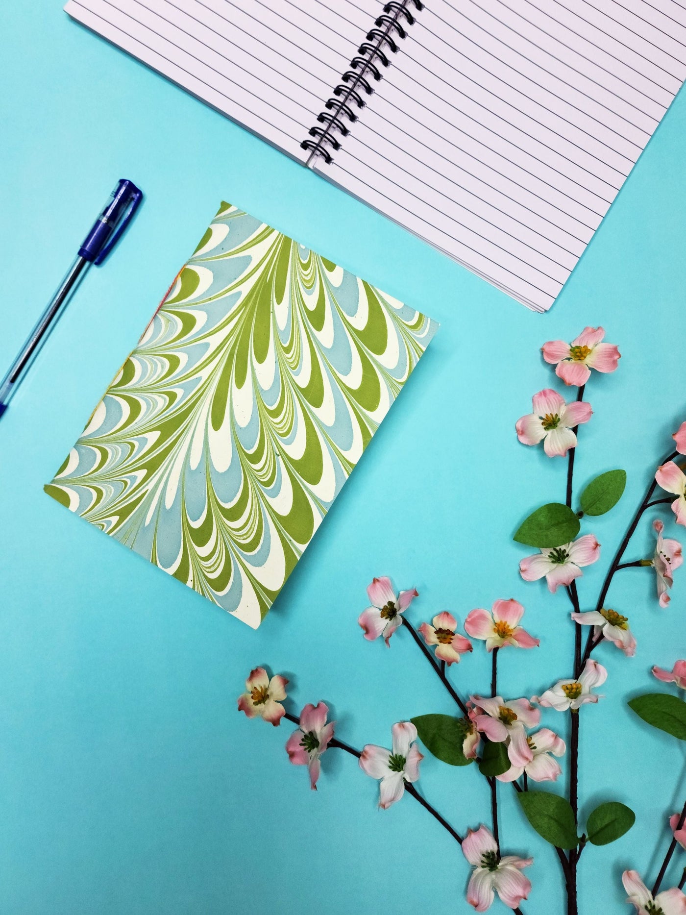 A5 Ebru Softcover Notebook Green