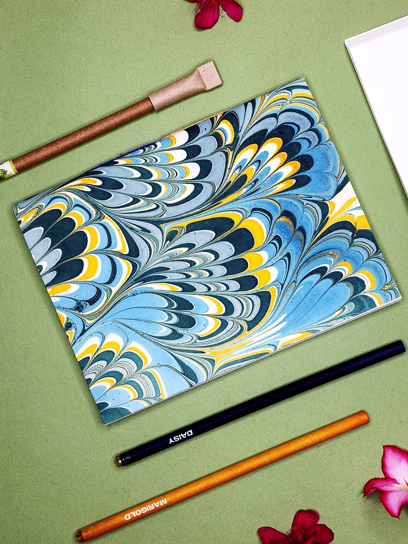 A5 Ebru Softcover Notebook Sky Blue & Yellow