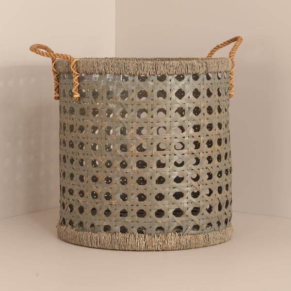Rattan Rope Handle Planter Grey Wash