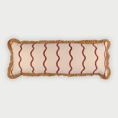 Aria Ruffle Oatmeal Embroidered Lumbar Cushion Cover