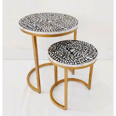 Handcrafted Inlay Nesting Table Set of 2-  Cleo