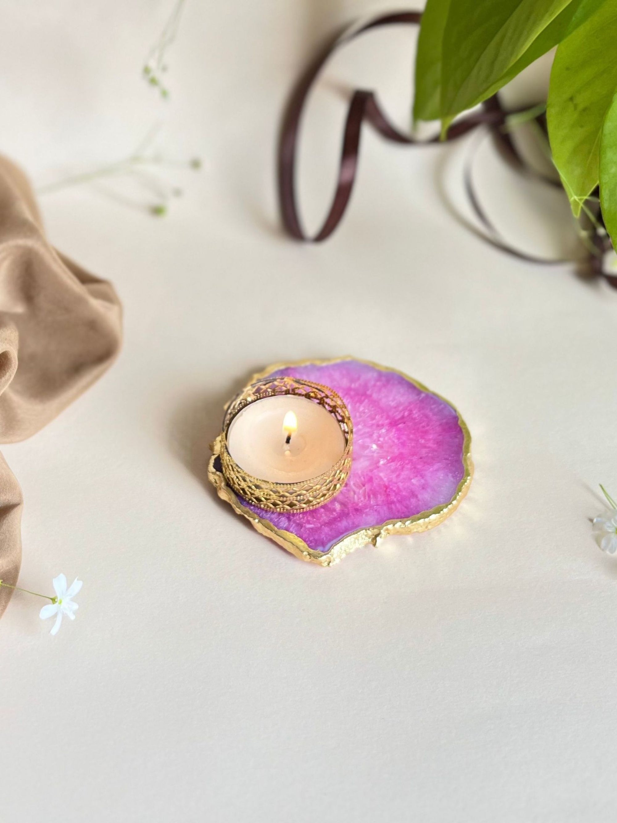 Agate Tea Light Holder Set of 2