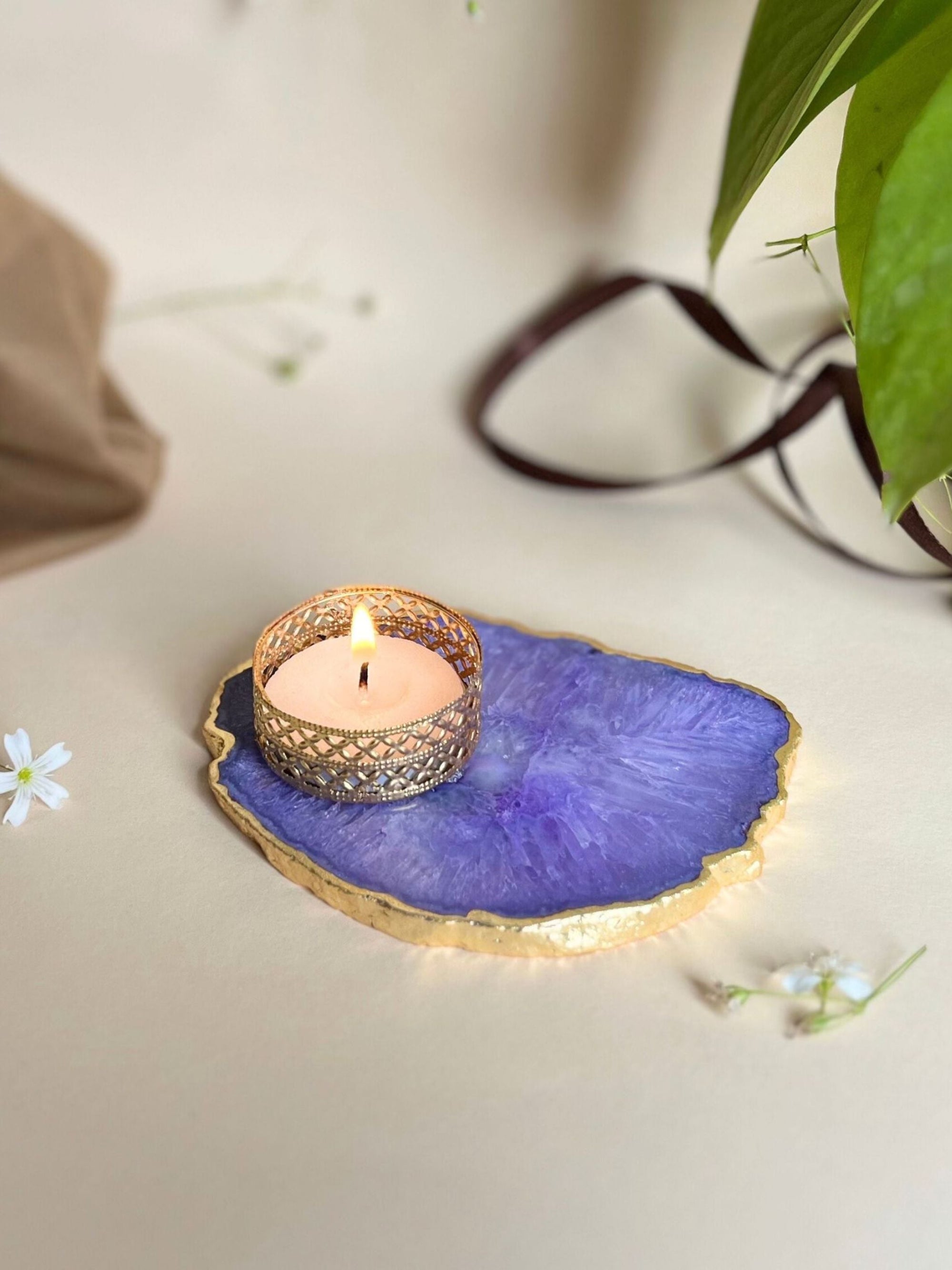 Agate Tea Light Holder Set of 2