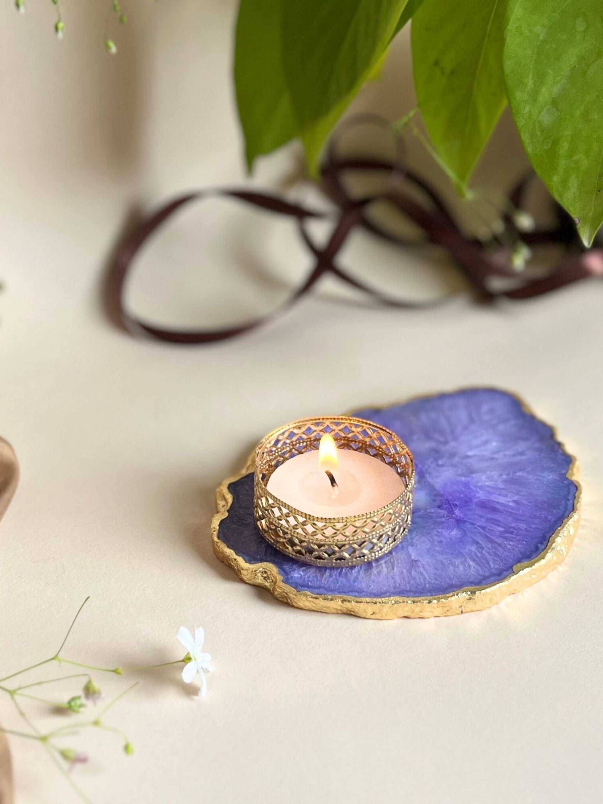 Agate Tea Light Holder Set of 2