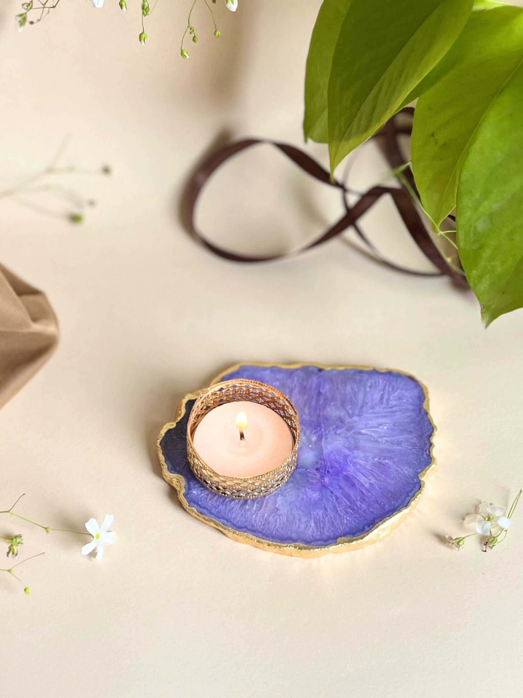 Agate Tea Light Holder Set of 2
