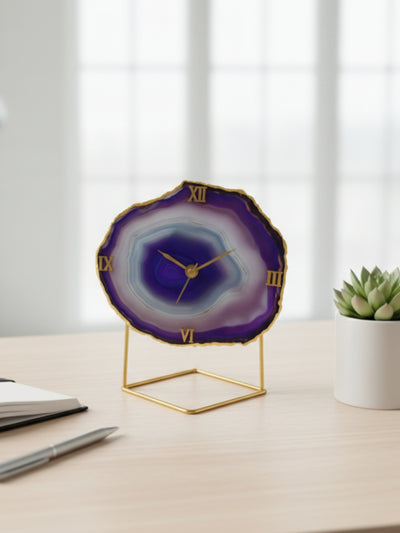 Desk Clock with Metal Stand - Brazilian Agate Purple