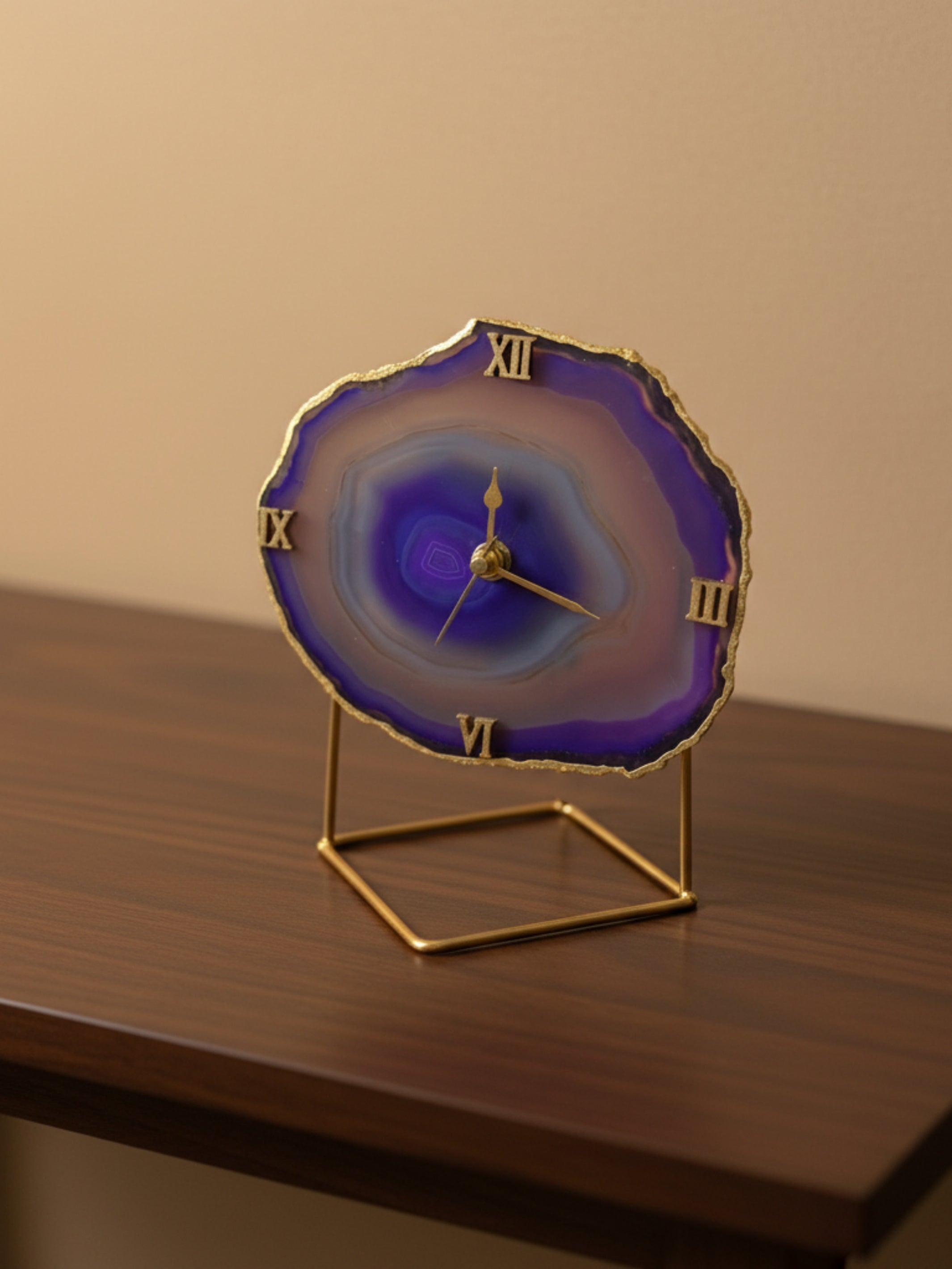 Desk Clock with Metal Stand - Brazilian Agate Purple