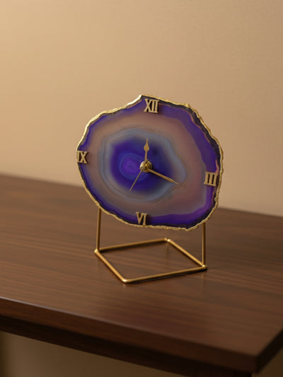 Desk Clock with Metal Stand - Brazilian Agate Purple