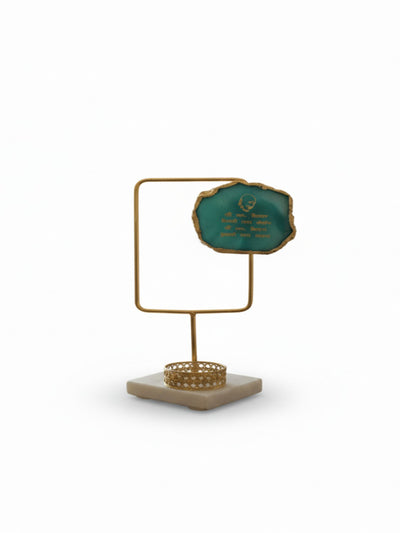 Agate Guruji Mantra Rectangular Shape Metal Showpiece- Turquoise