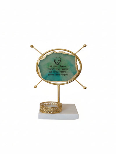 Agate Guruji Mantra Round Shape Metal Showpiece- Turquoise