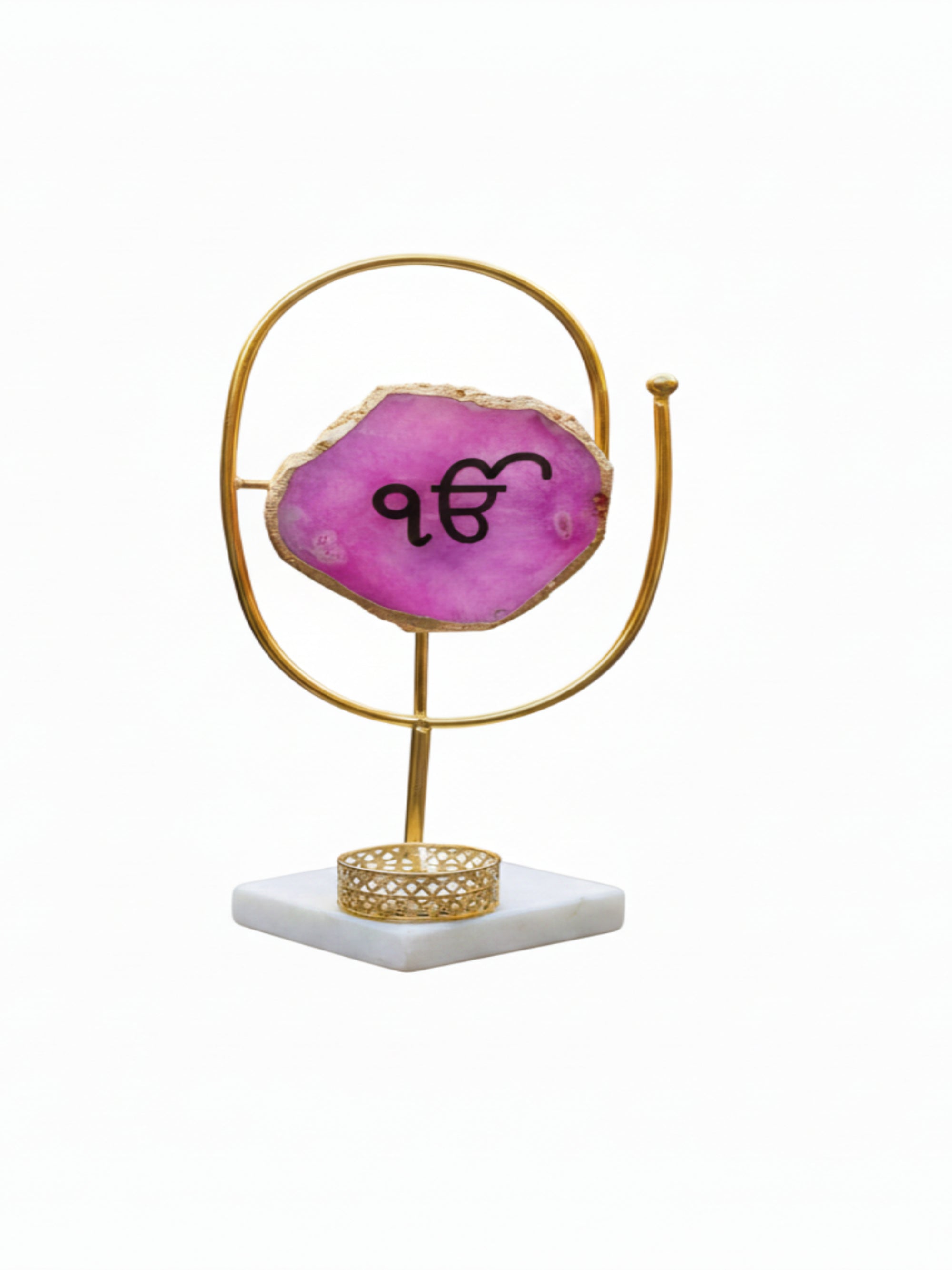 Agate Ik Onkar Oval Shape Metal Showpiece- Pink