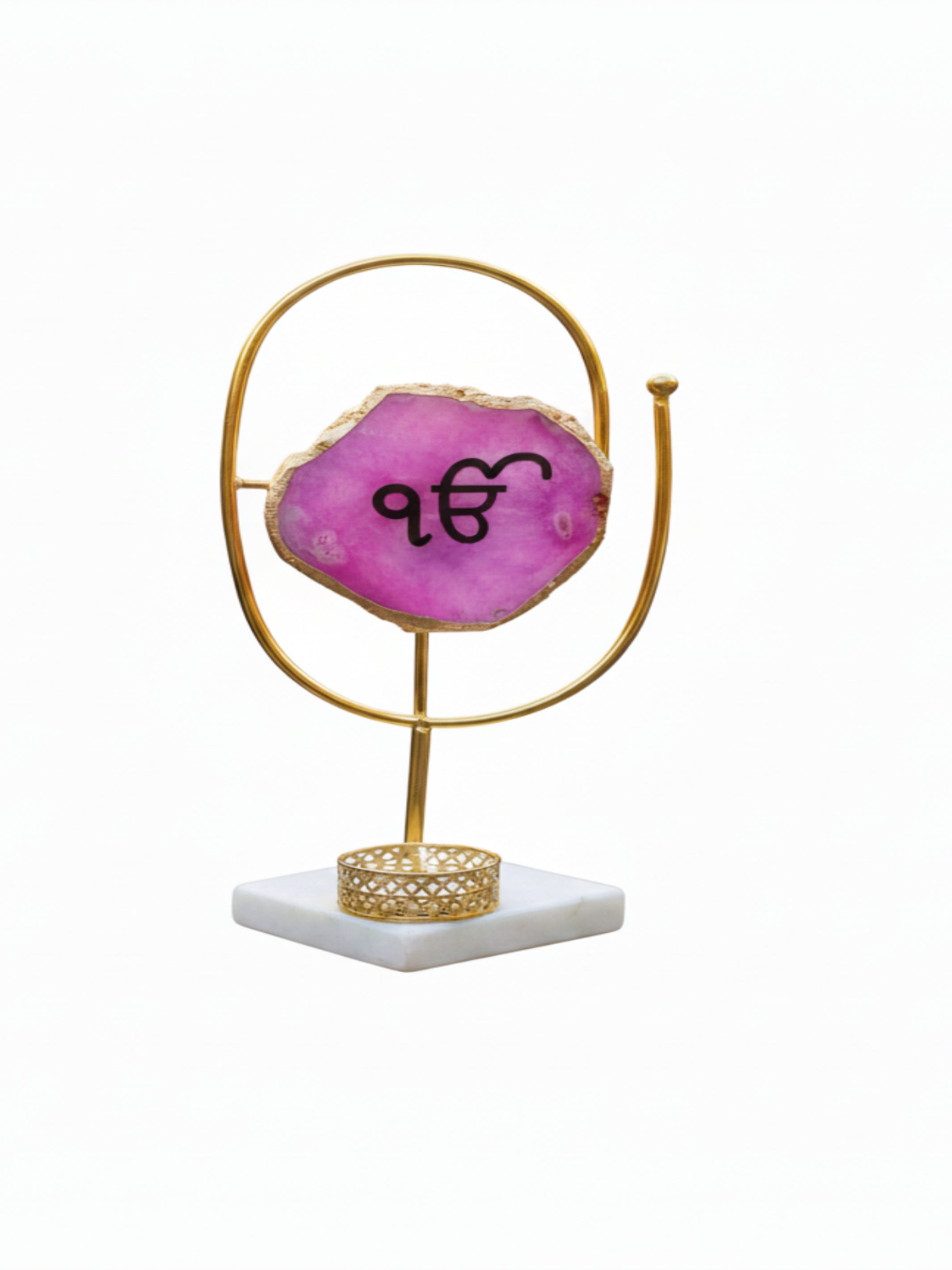 Agate Ik Onkar Oval Shape Metal Showpiece- Pink