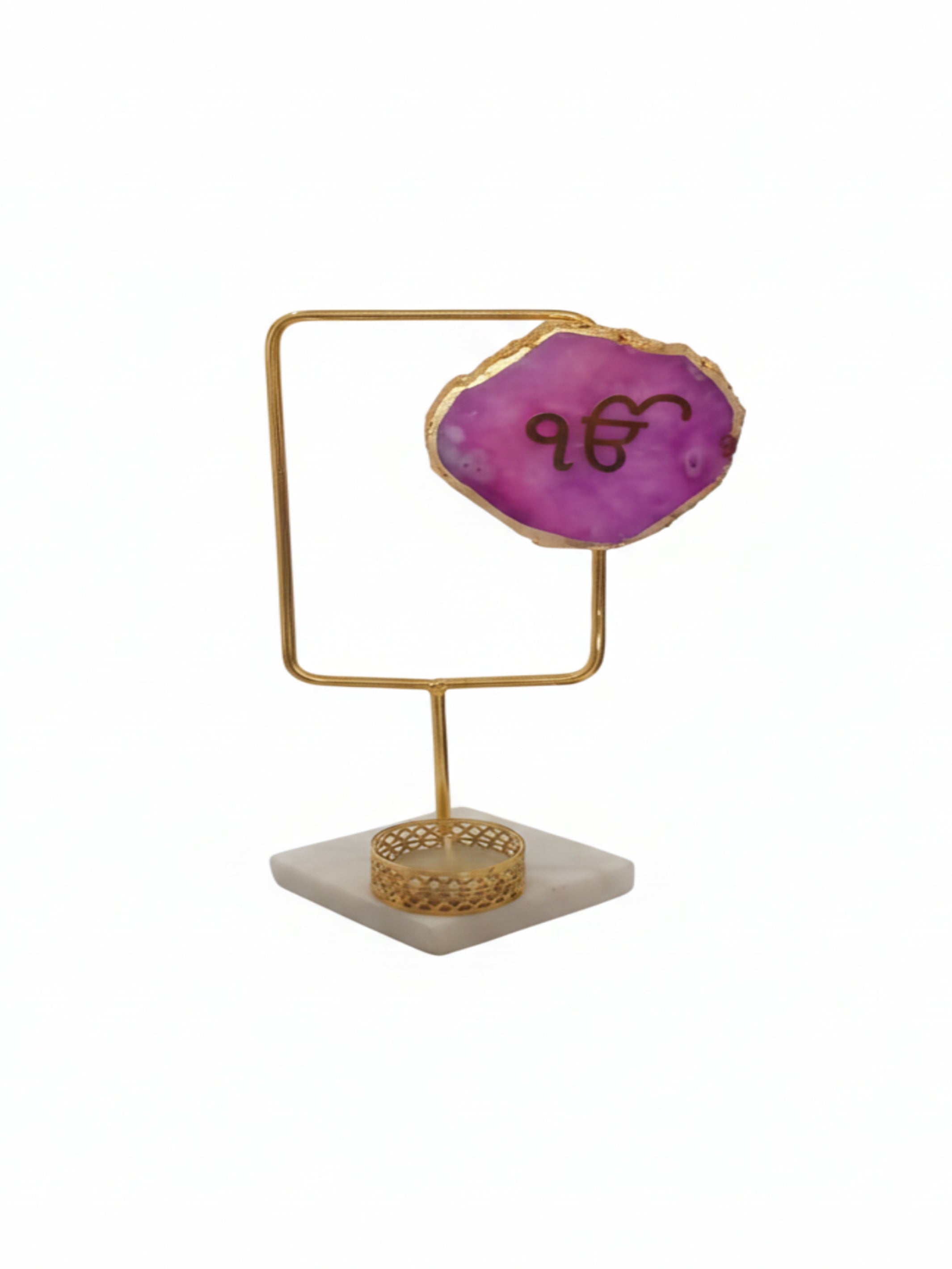 Agate Ik Onkar Rectangular Shape Metal Showpiece- Pink