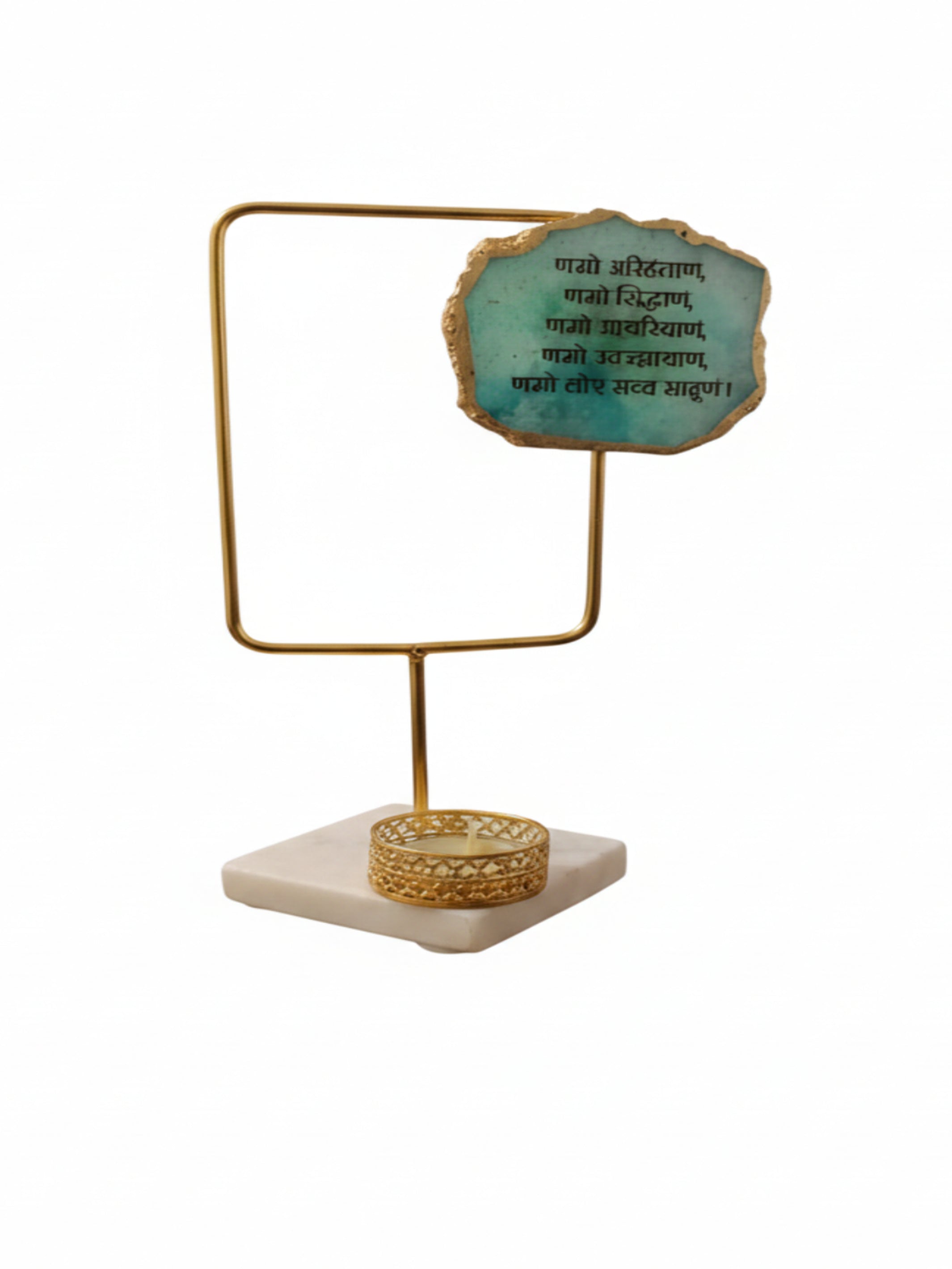Agate Namokar Mantra Rectangular Shape Metal Showpiece- Turquoise