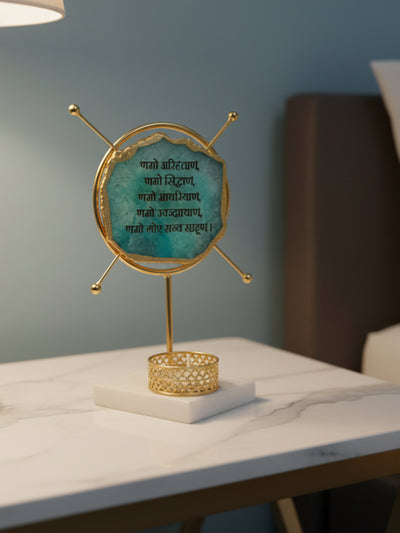 Agate Namokar Mantra Round Shape Metal Showpiece- Turquoise