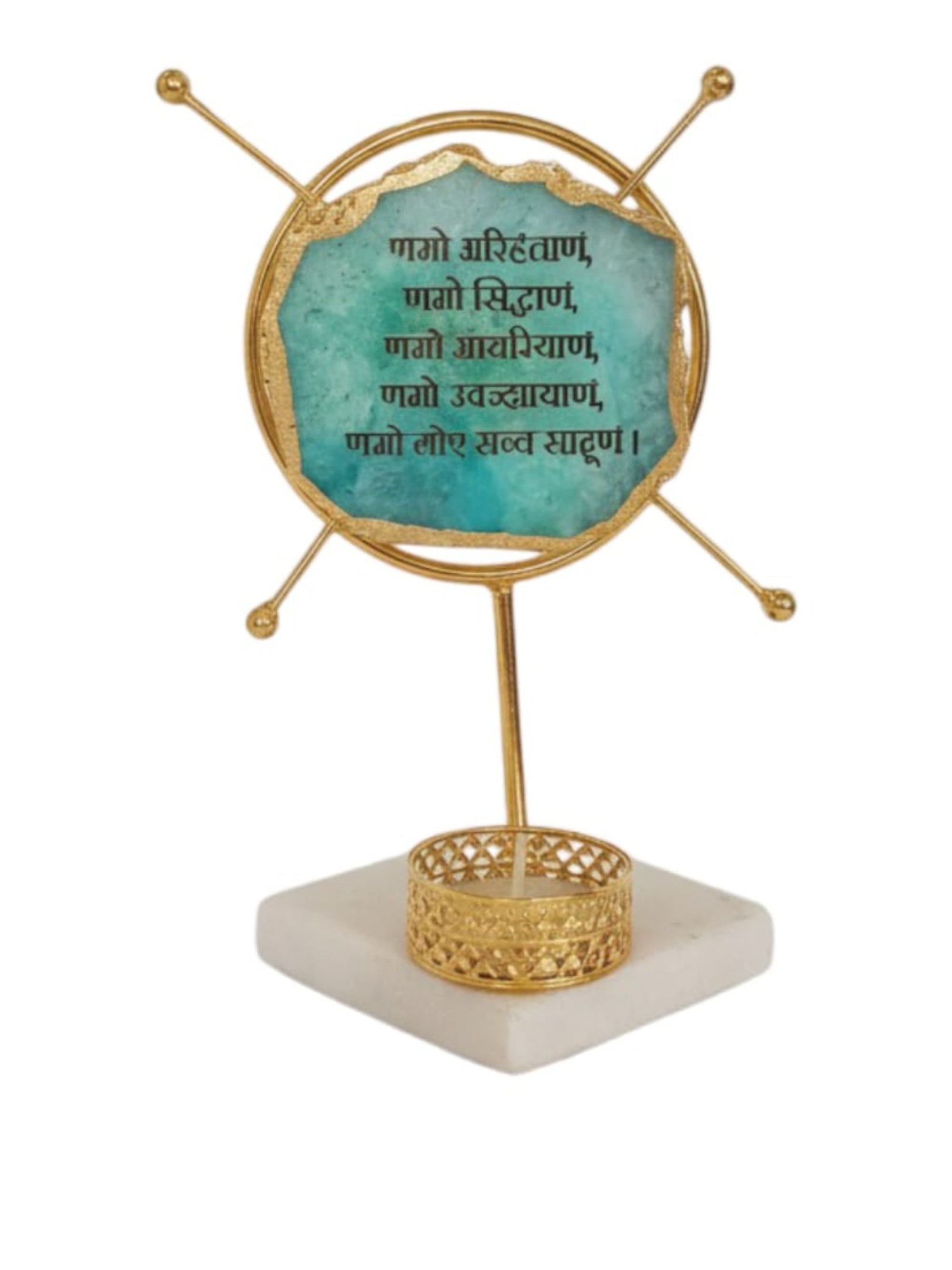 Agate Namokar Mantra Round Shape Metal Showpiece- Turquoise