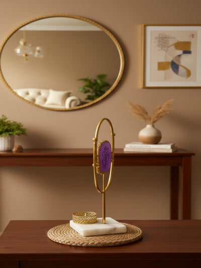 Agate OM Oval Shape Metal Showpiece- Purple
