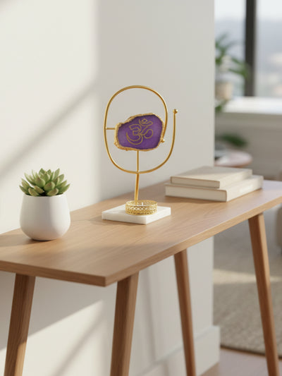 Agate OM Oval Shape Metal Showpiece- Purple
