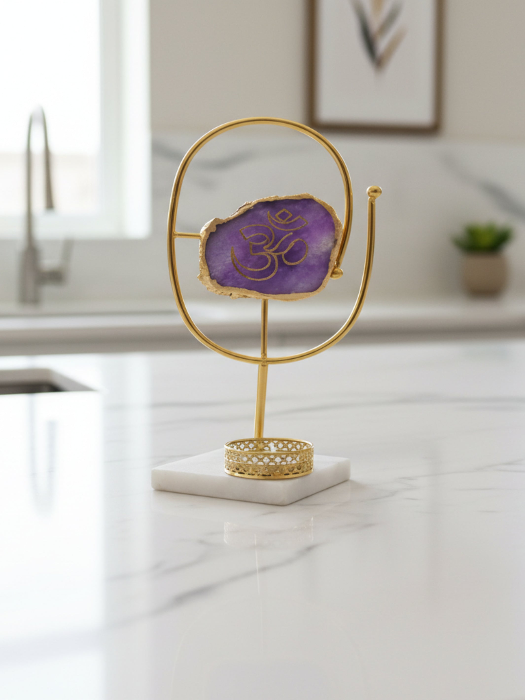 Agate OM Oval Shape Metal Showpiece- Purple - Product Image 