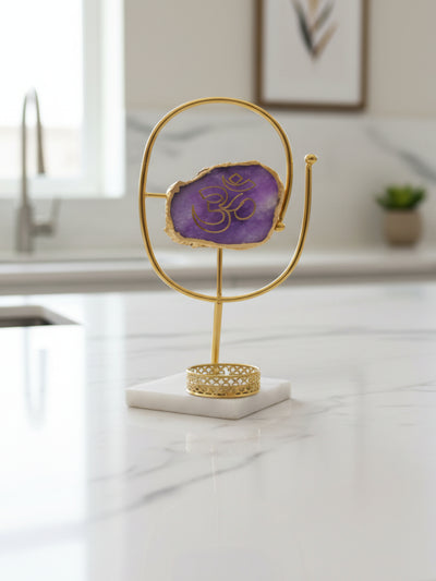 Agate OM Oval Shape Metal Showpiece- Purple